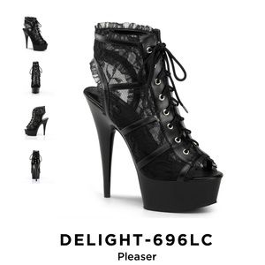 Pleaser Black Lace Front Platform Heel